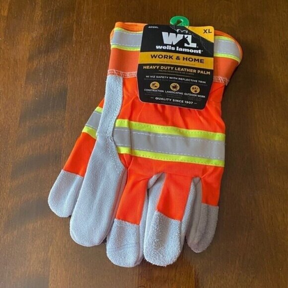 Wells Lamont Men's Hi-Visibility Construction Leather Palm Safety Work Gloves XL - Picture 4 of 16